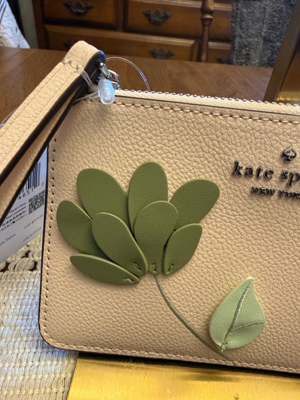 kate spade blush floral applique wristlet with green and yellow accents - Picture 4 of 10